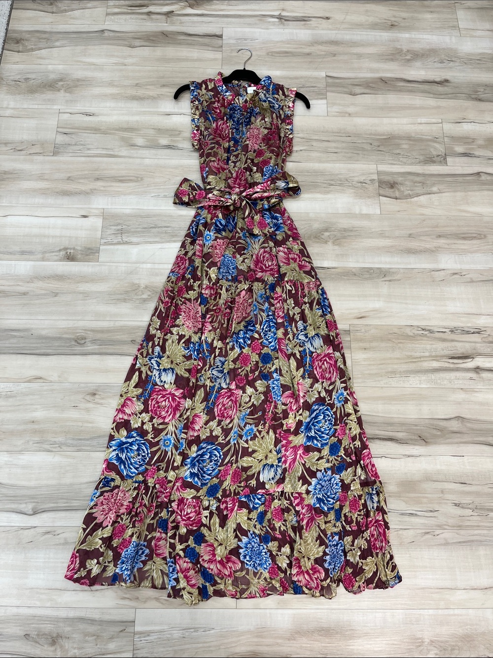 Sleeveless Floral Maxi Dress in Pink & Blue